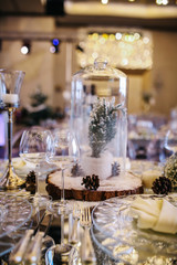 Christmas table setting. Holiday Decorations. Christmas background with an empty plate. decorations for the New Year's table. Concept Christmas, new year,food.