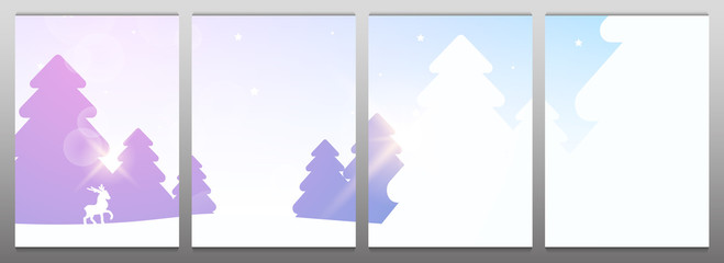 Template for Modular Picture. Winter Forest Woodland Landscape with Pine and sunshine.