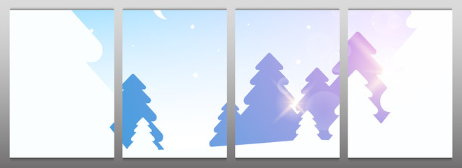 Template for Modular Picture. Winter Forest Woodland Landscape with Pine and sunshine.