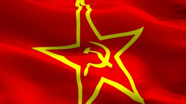 Realistic Red Army 3D Soviet flag video waving in wind. Realistic Workers Communist USSR Flag background.  Russian Soviet Union Flag Looping Closeup 1080p Socialist revolution Full HD 1920X1080 footag