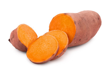 Sweet potato isolated on white background closeup