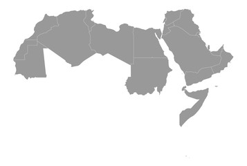 Arab World states political map with higlighted 22 arabic-speaking countries of the Arab League. Northern Africa and Middle East region. Vector illustration - obrazy, fototapety, plakaty
