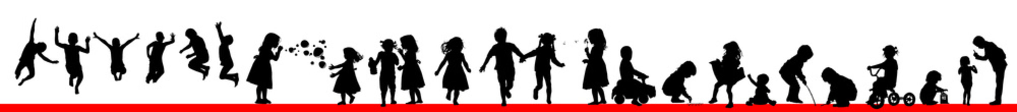 A set of silhouettes of children. Happy childhood. Vector illustration