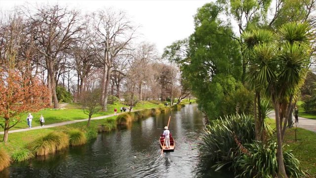 Christchurch New Zealand Avon River Punter Gondola Ride River Through Park Botanic Gardens in City