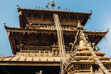 The golden temple in Patan, unique Buddhist monastery in north of Durbar Square, Kathmandu of Nepal.