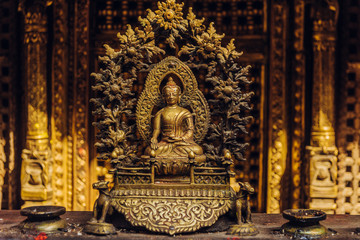 The golden temple in Patan, unique Buddhist monastery in north of Durbar Square, Kathmandu of Nepal.