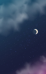 Obraz na płótnie Canvas Night sky background. Moon and star, cloud on night sky.