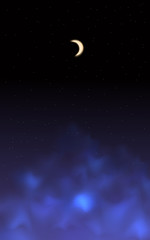 Night sky background. Moon and star, cloud on night sky.
