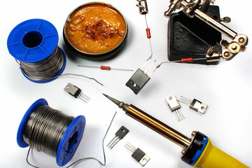 Soldering iron with solder wire and flux