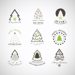 Abstract Christmas Tree Icons. Green Silhouette Set - Isolated On Gray Background - Vector Illustration. Collection Of Xmas Tree Icons. Abstract Art. Flat Pictogram. Christmas Trees Modern Silhouette