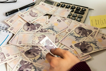 Fototapeta na wymiar Turkish Lira, Turkish Money ( Turkish Turk Parasi Lira)