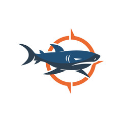 Shark Compass logo design vector isolated illustration template