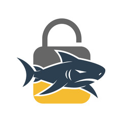 Shark Lock logo design vector isolated illustration template
