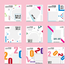 Editable social media post templates, Instagram story collections, social networking frames, layout designs, Mock-up for marketing promotions, covers, banners, backgrounds, square puzzles. vector