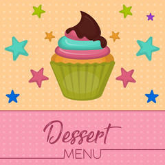 Dessert menu with a cupcake - Vector illustration