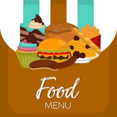 Food menu with a fast food and desserts - Vector