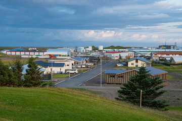 Fototapeta na wymiar View over town of Hofn in Hornafjordur in Iceland