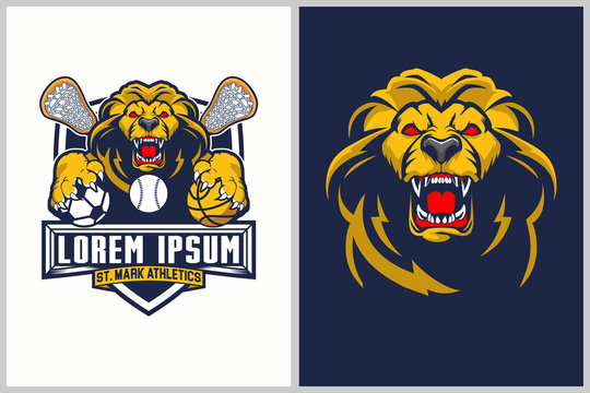angry and aggressive Lion Cartoon Character vector Sports logo template