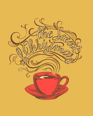 Illustration of cup of coffee with christmas lettering
