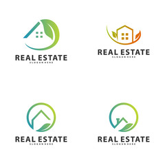 Set of Nature Building Idea logo template, Modern City with Leaf logo designs concept, Real Estate logo Vector Illustration