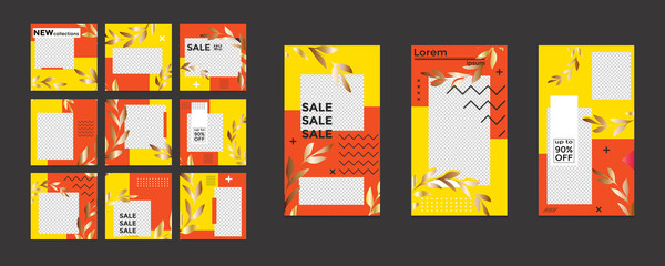 Editable social media post templates, Instagram story collections, social networking frames, layout designs, Mock-up for marketing promotions, covers, banners, backgrounds, square puzzles. vector