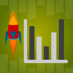 Rocket taking off with a business graph. Startup concept - Vector illustration
