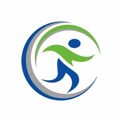 Running happy abstract stick figure logo design template vector illustration