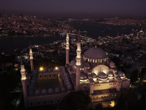 Aerial View Of Suleymaniye Mosque At Night