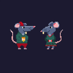 A pair of cute holiday rats are looking at each other.
