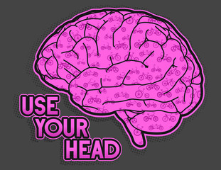 Bike set or Bycicle set inside a brain side form, Use your head, vector illustration, vector art. ideal for stamps and t-shirts