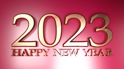 2023 Happy New Year copper write on metallic red background - 3D rendering illustration