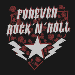 Rock Star with rose, lettering print for card, poster or t-shirt
