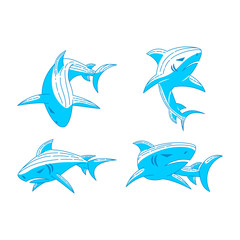 Shark Predator logo design vector Outline set illustration
