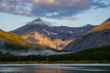 Sunrise of the Mount Wilbur, Swiftcurrent Lake in the Many Glacier area of the famous Glacier National Park