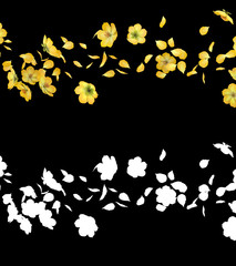 3D illustration of a yellow flower petals flow with alpha layer