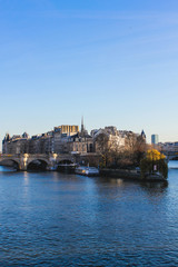 View of the island above the Seine River in Paris, France