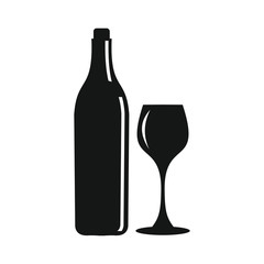 Wine bottle with wine glass icon isolated on white background. Vector illustration. 