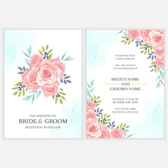Watercolor rose floral wedding invitation template