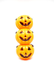many jack o'lantern, Halloween pumpkin baskets on white background
