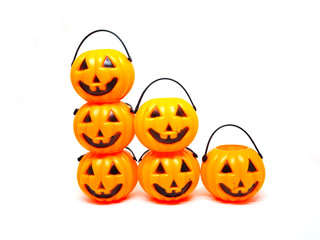 many jack o'lantern, Halloween pumpkin baskets on white background