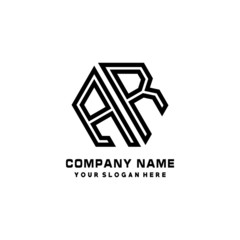 AR initial letters, hexagon logo minimalist art lines, black color