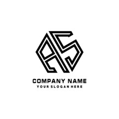 AS initial letters, hexagon logo minimalist art lines, black color