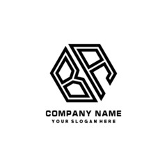 BA initial letters, hexagon logo minimalist art lines, black color