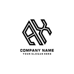 BX initial letters, hexagon logo minimalist art lines, black color