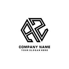BZ initial letters, hexagon logo minimalist art lines, black color