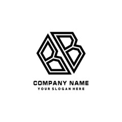 BB initial letters, hexagon logo minimalist art lines, black color