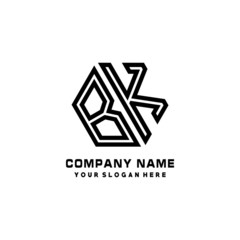 BK initial letters, hexagon logo minimalist art lines, black color