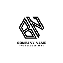 BN initial letters, hexagon logo minimalist art lines, black color