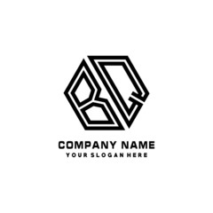 BQ initial letters, hexagon logo minimalist art lines, black color