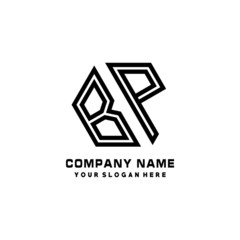 BP initial letters, hexagon logo minimalist art lines, black color